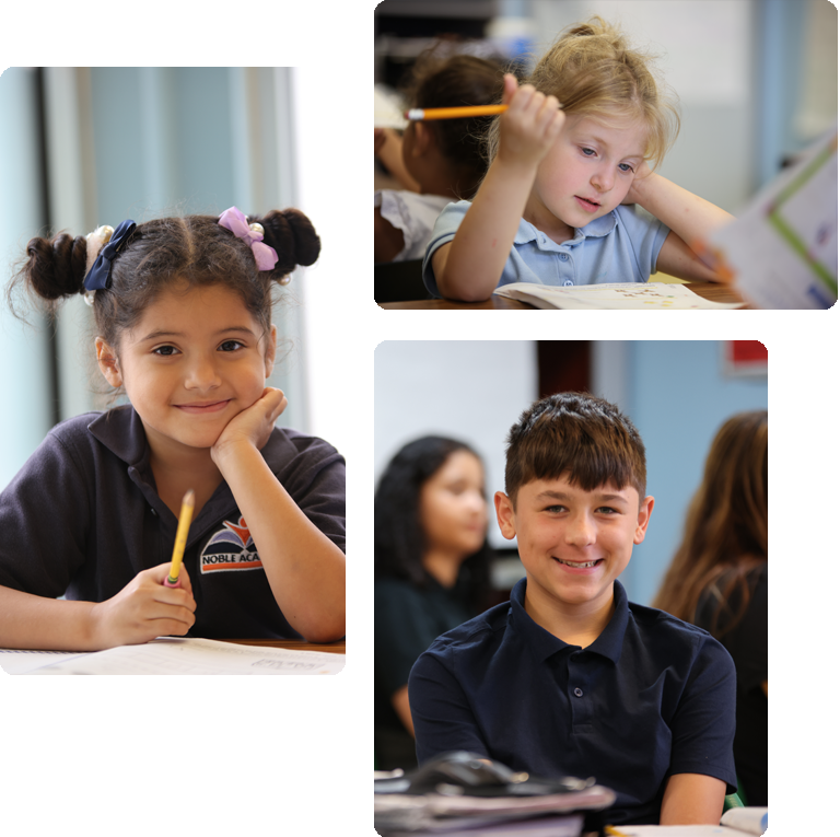Students engaged in learning and interacting in a classroom collage